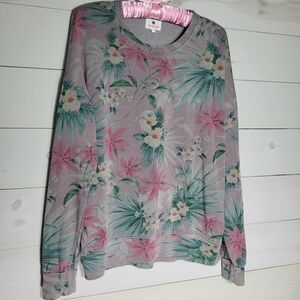 Sundry Sweatshirt Tropical Lilac Floral Cotton Oversized Fit Spring Summer.
